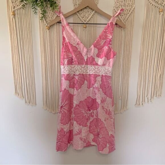 LILLY PULITZER Old World Charm Shell Pink Rylan Dress Vintage White Label 4 - Picture 2 of 16